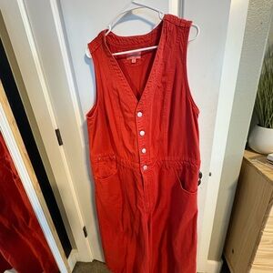 Universal Thread Sleeveless Red Button-Down denim romper